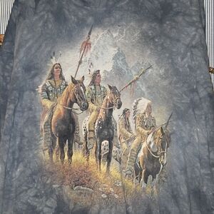 The Mountain Native American Horsemen Blue Tye Dye Shirt 3xl